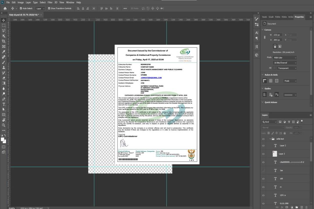 Modèle Word et PDF de certificat d'enregistrement de société en Afrique du Sud, version 3 template